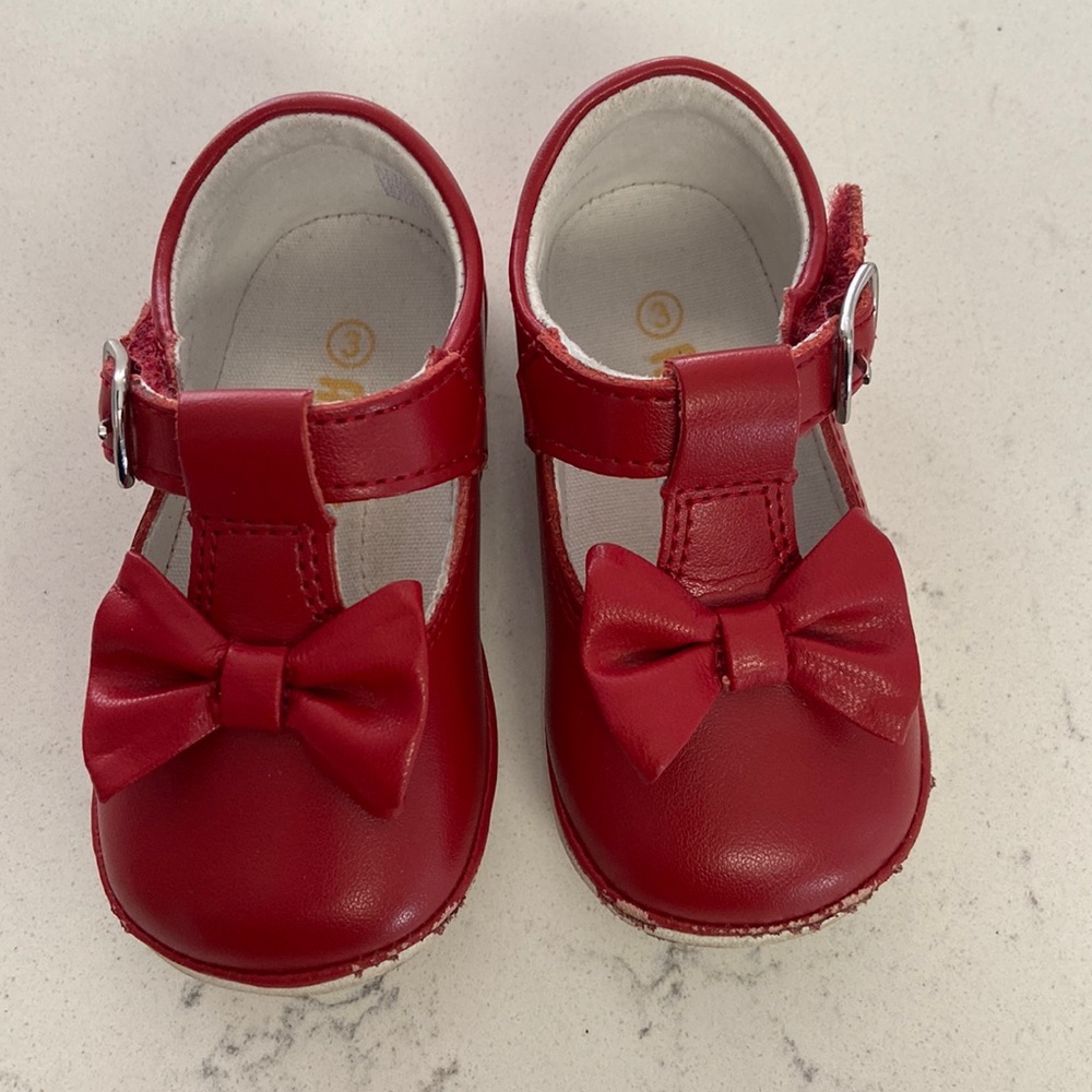 L’Amour Angel Shoes - Minnie Bow Leather Mary Jane (Baby), color red